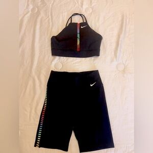 Nike sports bra and shirt set black multi size small never worn halter